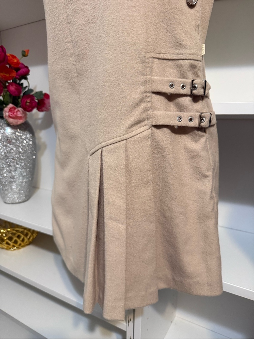 Christian DIOR Beige Pinafore Mini Dress with Pleated Side (12A)See Measurements - Picture 4 of 16